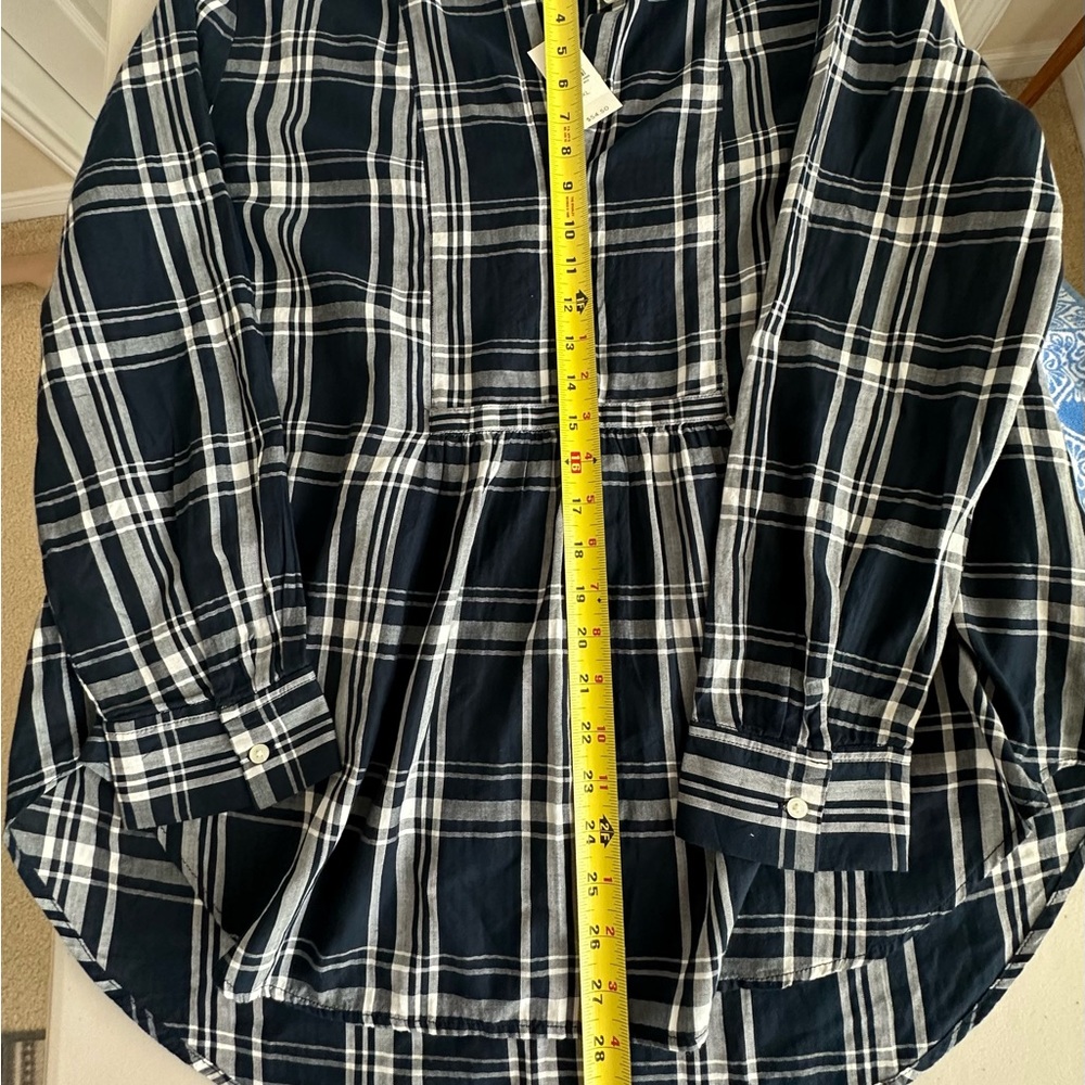 LOFT Navy Plaid Button Down Shirt 100% cotton. - Picture 8 of 11